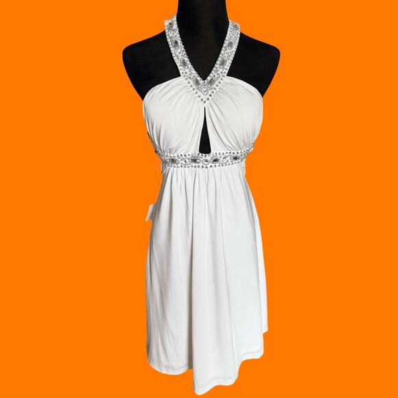 00's vintage white rhinestone goddess homecoming formal y2k dress M arden  b. NWT